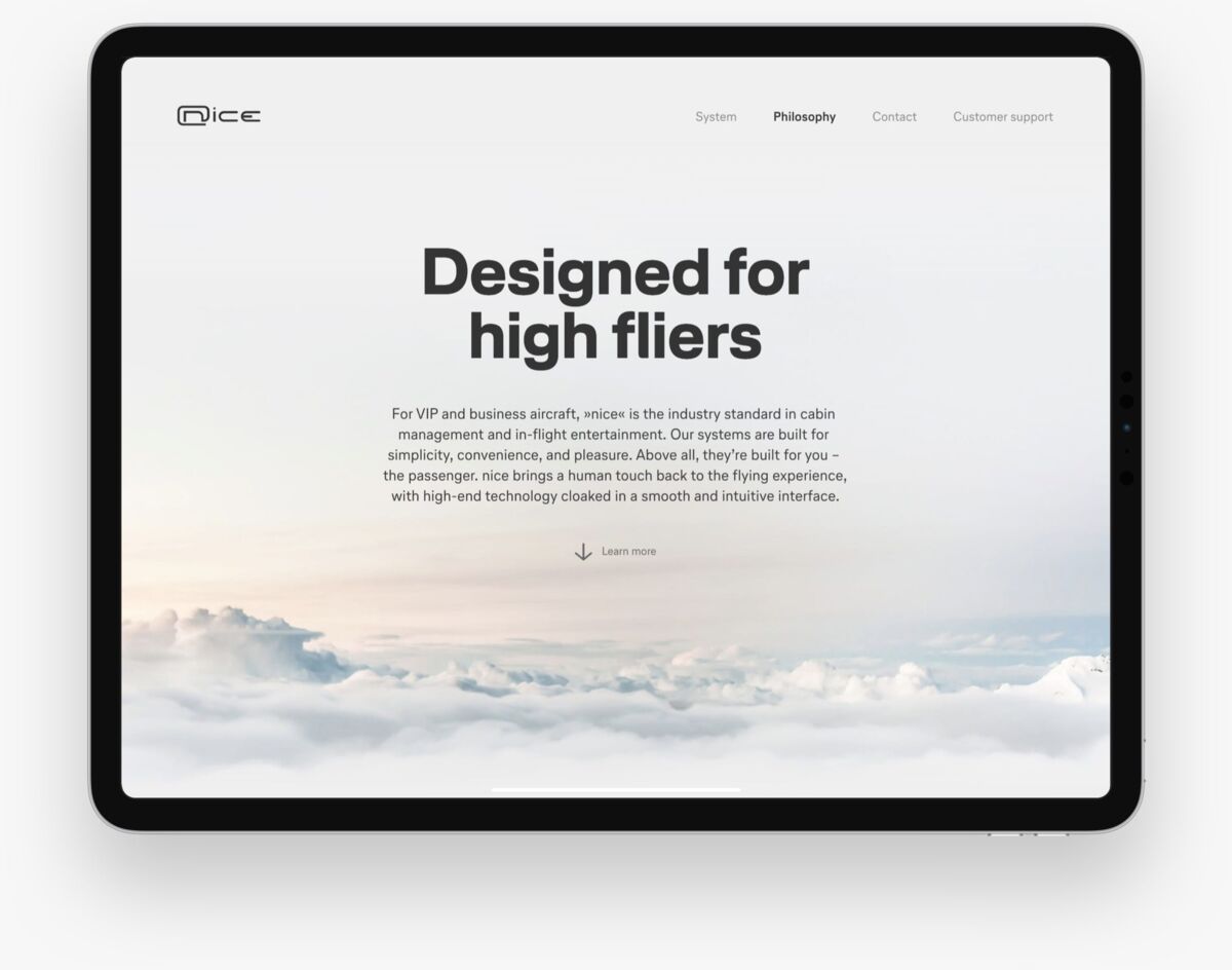 nice System Website iPad Mockup