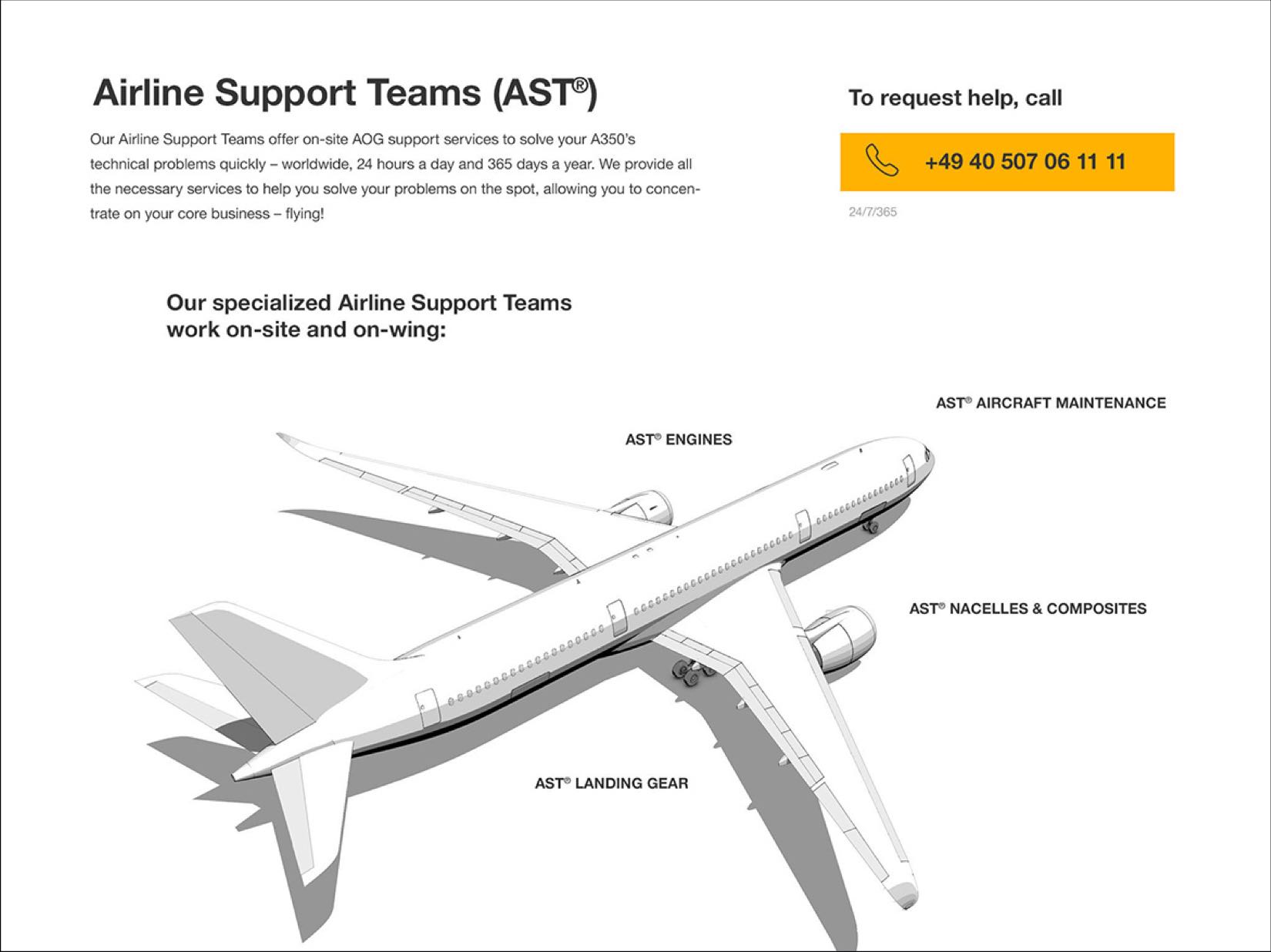 A350 Website Vorschau Airline Support Seite